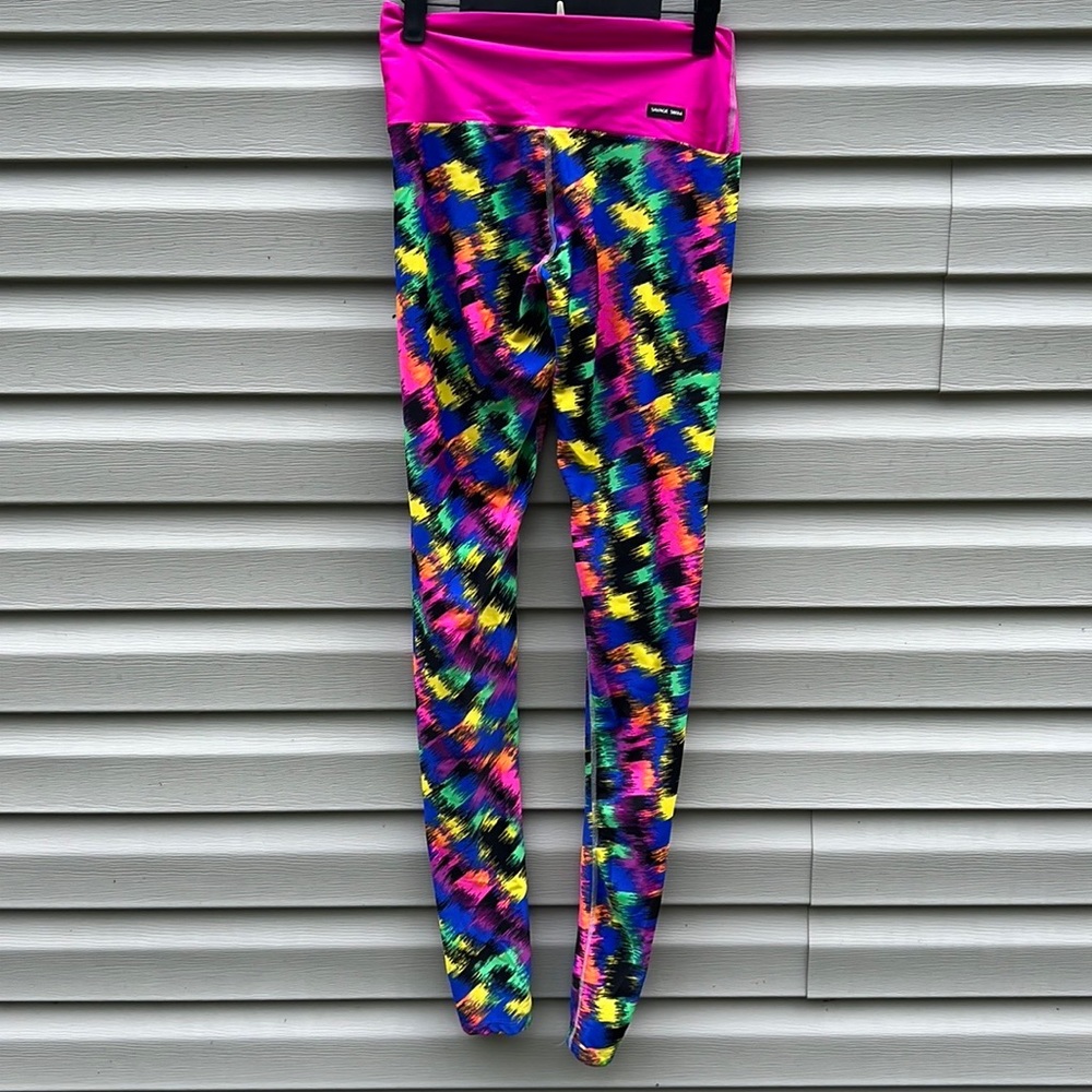 Savage Swim Retro Vibrant High‎ Waist Workout CrossFit Leggings Neon Multicolor